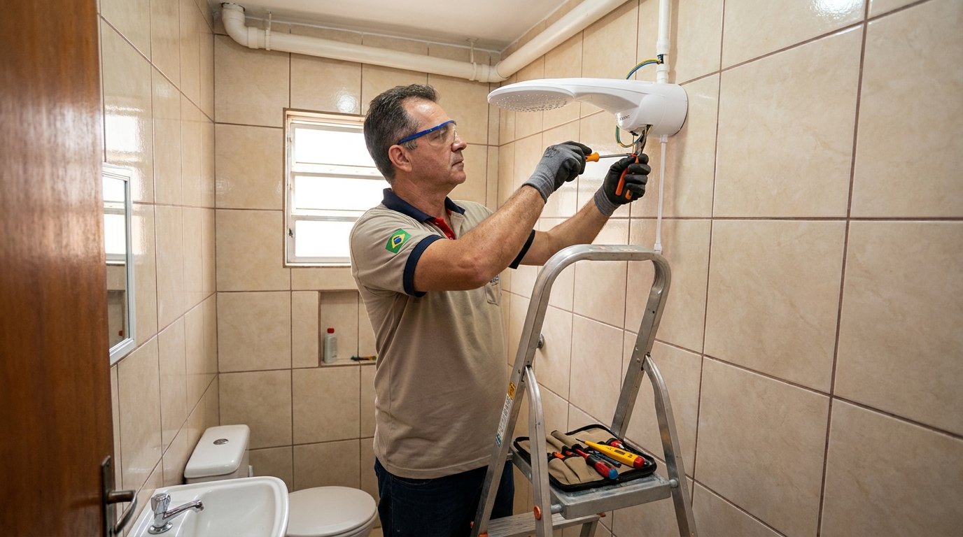 Instalação de chuveiro no banheiro em Campo Grande‑MS